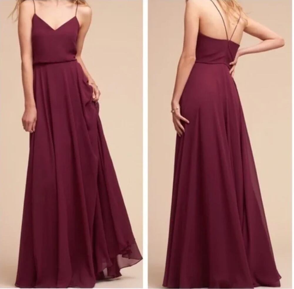 Jenny Yoo Inesse Bridesmaid Gown Dress in Burgundy size 2